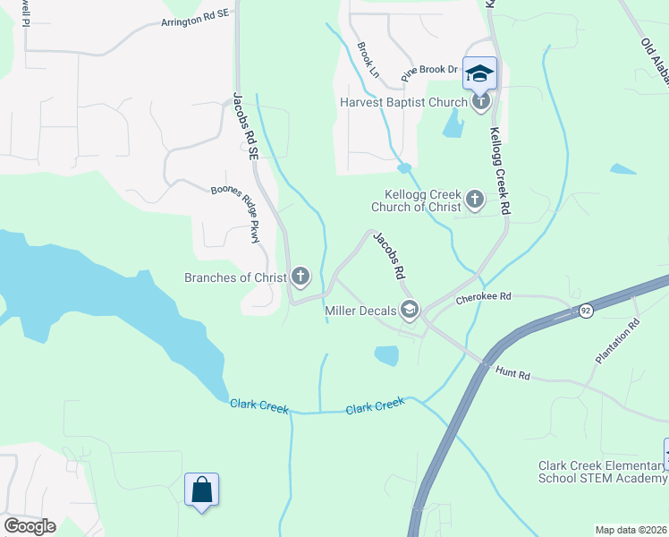 map of restaurants, bars, coffee shops, grocery stores, and more near 5900 Jacobs Road in Acworth