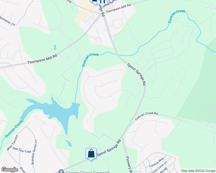map of restaurants, bars, coffee shops, grocery stores, and more near 2405 Pemberton Point in Buford