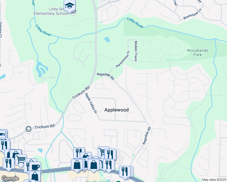 map of restaurants, bars, coffee shops, grocery stores, and more near 305 Kigian Tr in Woodstock