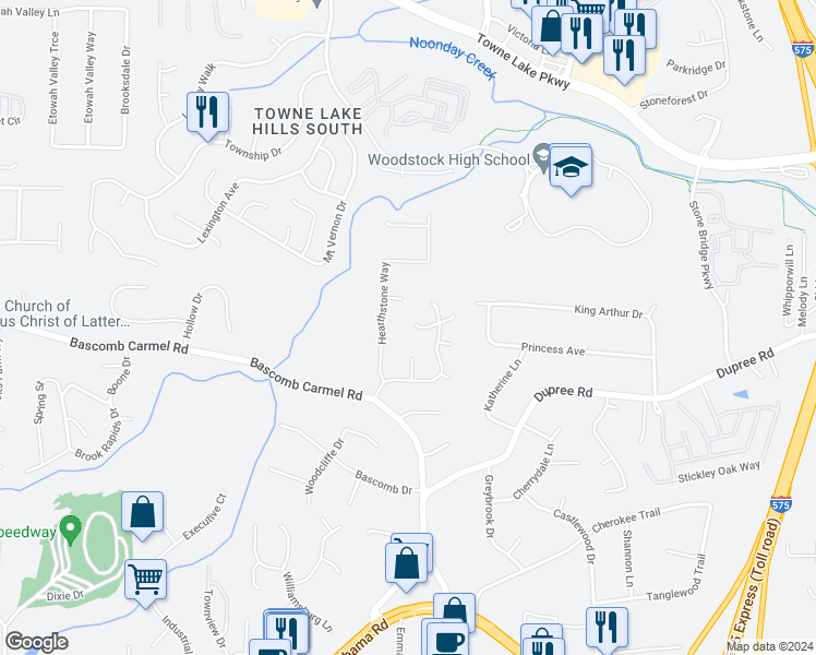 map of restaurants, bars, coffee shops, grocery stores, and more near 700 Hearthstone Crossing in Woodstock