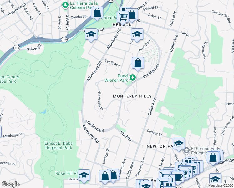 map of restaurants, bars, coffee shops, grocery stores, and more near 4200 Vía Arbolada in Los Angeles