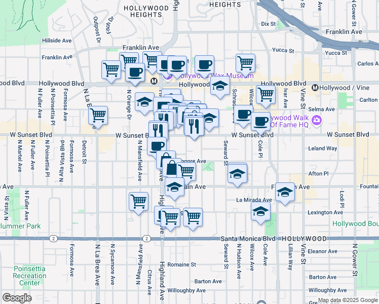 map of restaurants, bars, coffee shops, grocery stores, and more near 1408 North Las Palmas Avenue in Los Angeles