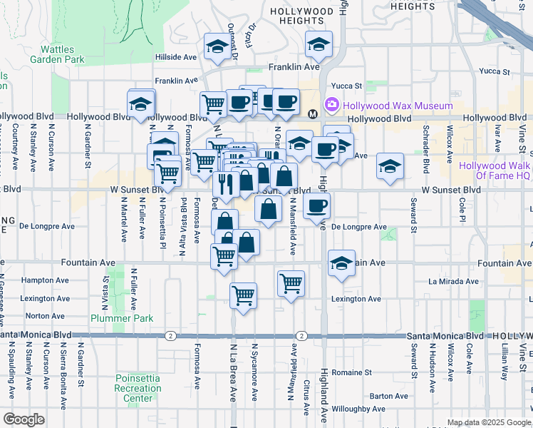 map of restaurants, bars, coffee shops, grocery stores, and more near 1424 North Jonah Lane in Los Angeles