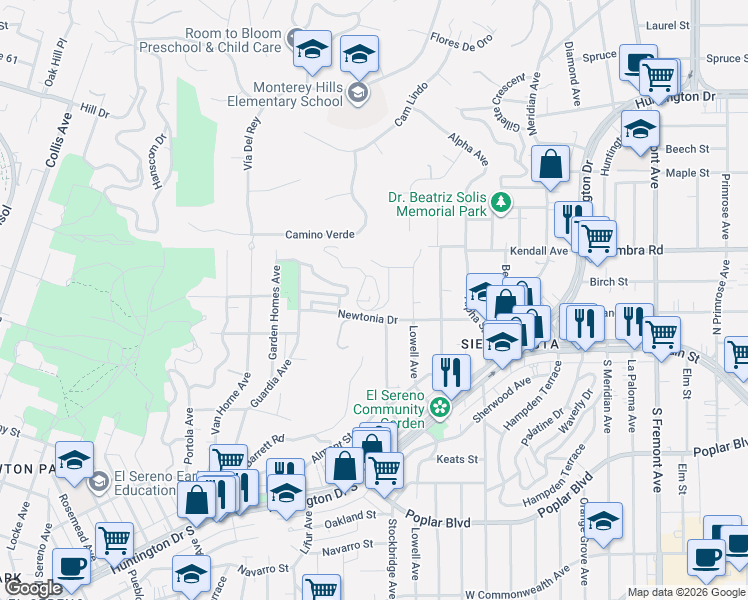map of restaurants, bars, coffee shops, grocery stores, and more near in Los Angeles
