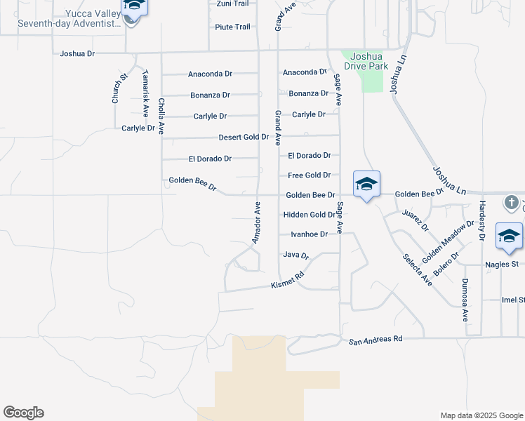 map of restaurants, bars, coffee shops, grocery stores, and more near 8545 Amador Avenue in Yucca Valley