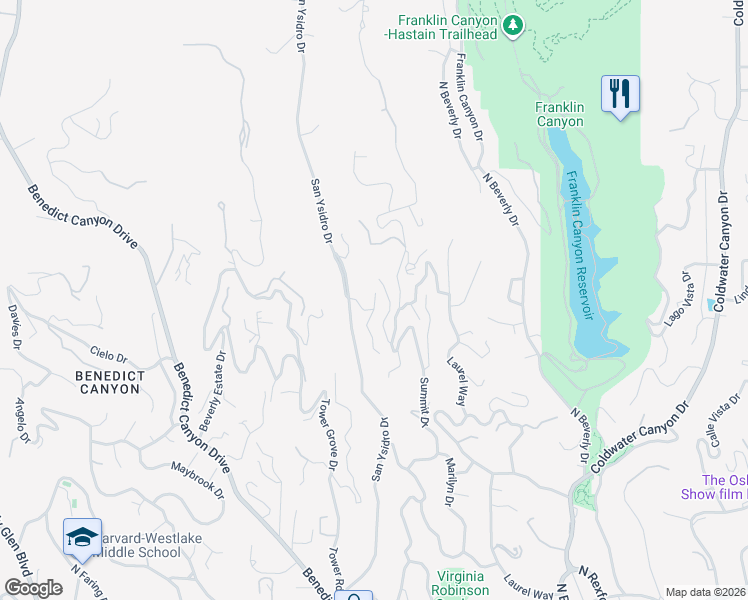 map of restaurants, bars, coffee shops, grocery stores, and more near 1433 Claridge Drive in Beverly Hills