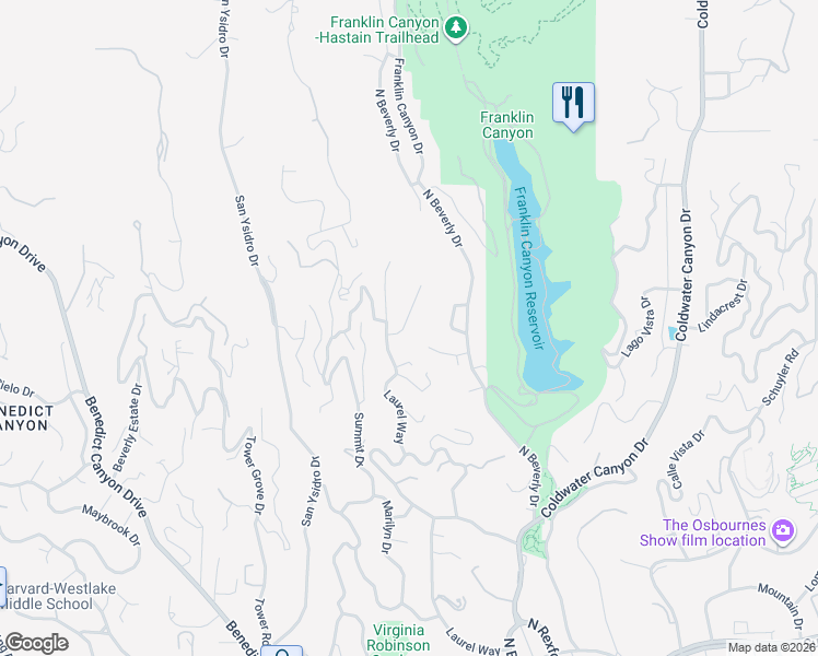 map of restaurants, bars, coffee shops, grocery stores, and more near 1414 Donhill Drive in Beverly Hills
