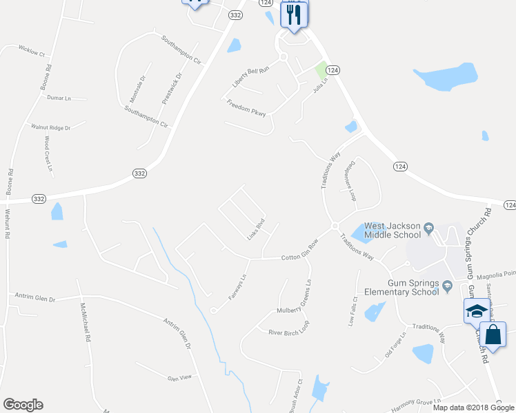 map of restaurants, bars, coffee shops, grocery stores, and more near 4416 Links Boulevard in Jefferson
