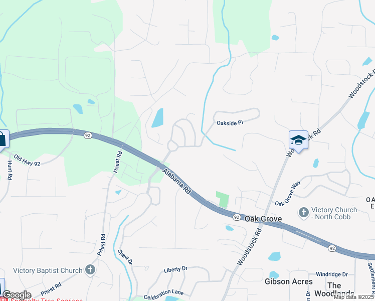 map of restaurants, bars, coffee shops, grocery stores, and more near 228 Ridge Mill Drive in Acworth