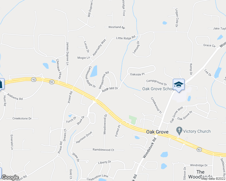 map of restaurants, bars, coffee shops, grocery stores, and more near 216 Ridge Mill Drive in Acworth