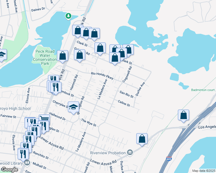 map of restaurants, bars, coffee shops, grocery stores, and more near 5339 Cogswell Road in El Monte