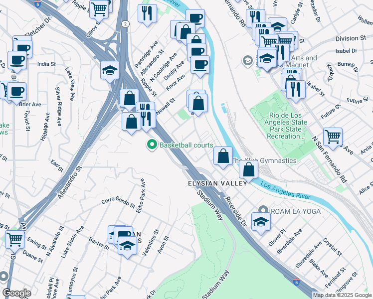map of restaurants, bars, coffee shops, grocery stores, and more near in Los Angeles