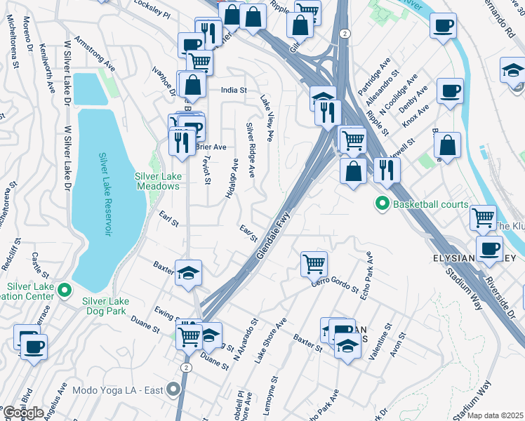 map of restaurants, bars, coffee shops, grocery stores, and more near 2228 Lake View Avenue in Los Angeles