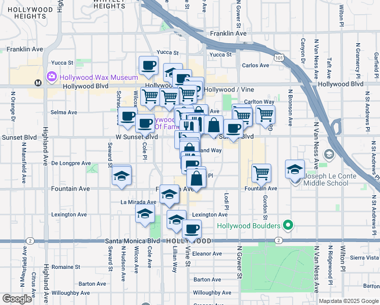 map of restaurants, bars, coffee shops, grocery stores, and more near in Los Angeles