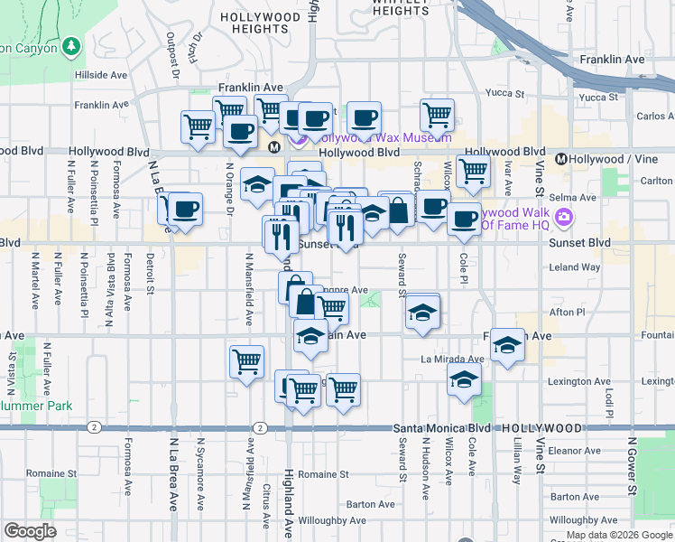 map of restaurants, bars, coffee shops, grocery stores, and more near 1408 North Las Palmas Avenue in Los Angeles