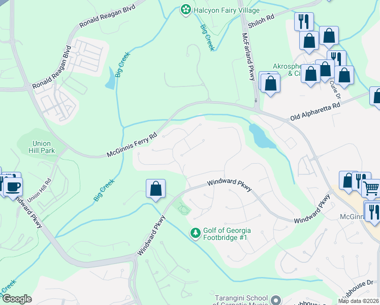 map of restaurants, bars, coffee shops, grocery stores, and more near 1950 Wynridge Landing in Alpharetta
