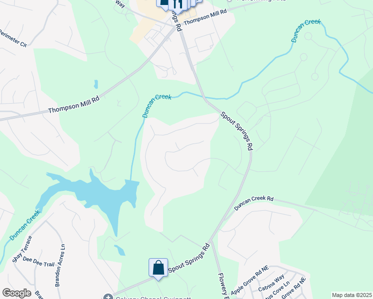map of restaurants, bars, coffee shops, grocery stores, and more near 2425 Pemberton Point in Buford