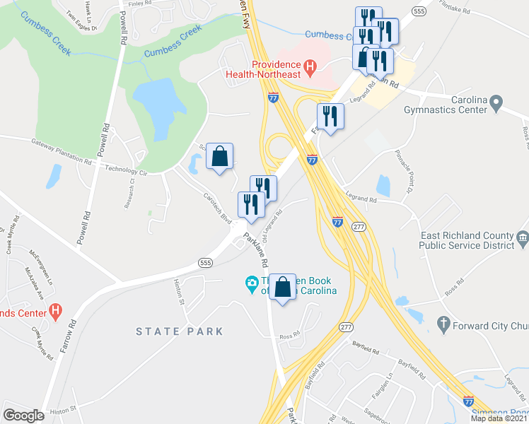 map of restaurants, bars, coffee shops, grocery stores, and more near 8604 Farrow Road in Columbia