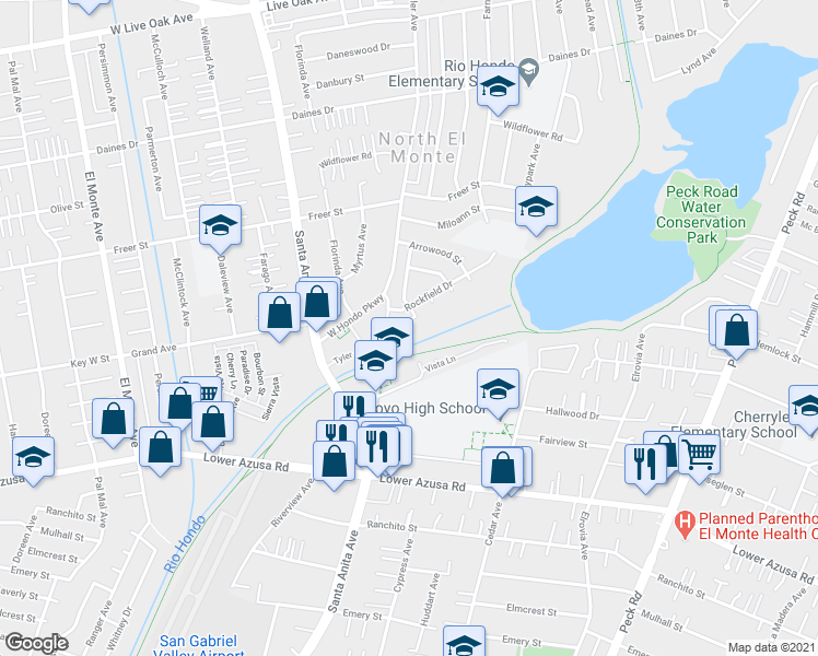 map of restaurants, bars, coffee shops, grocery stores, and more near 5018 Marshburn Avenue in Arcadia
