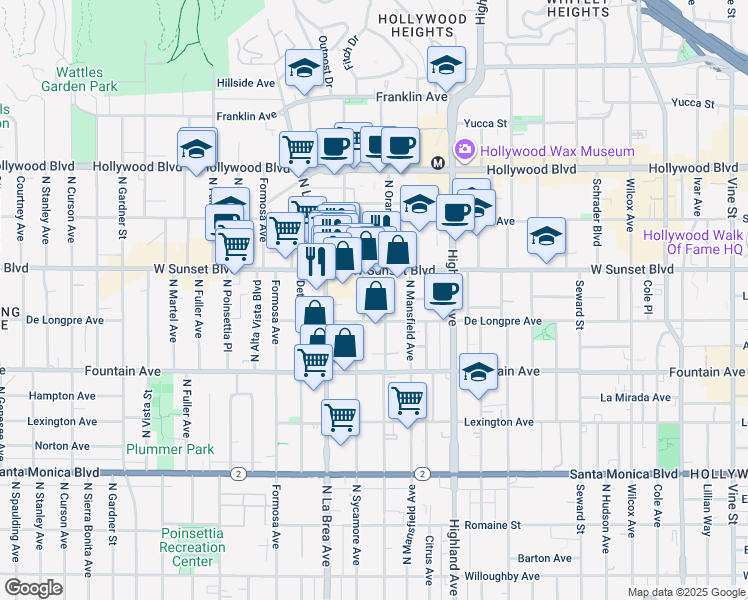 map of restaurants, bars, coffee shops, grocery stores, and more near 1424 North Jonah Lane in Los Angeles