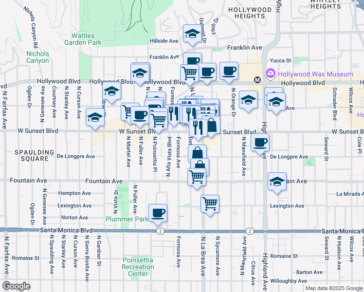 map of restaurants, bars, coffee shops, grocery stores, and more near 1426 North Formosa Avenue in Los Angeles
