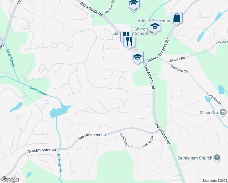 map of restaurants, bars, coffee shops, grocery stores, and more near 7080 Brixton Place in Suwanee