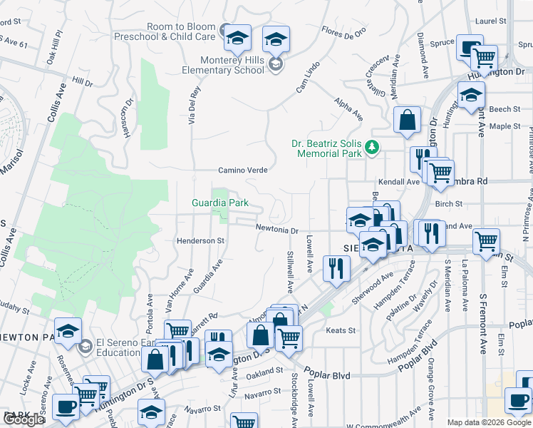 map of restaurants, bars, coffee shops, grocery stores, and more near 4427 Richard Drive in Los Angeles