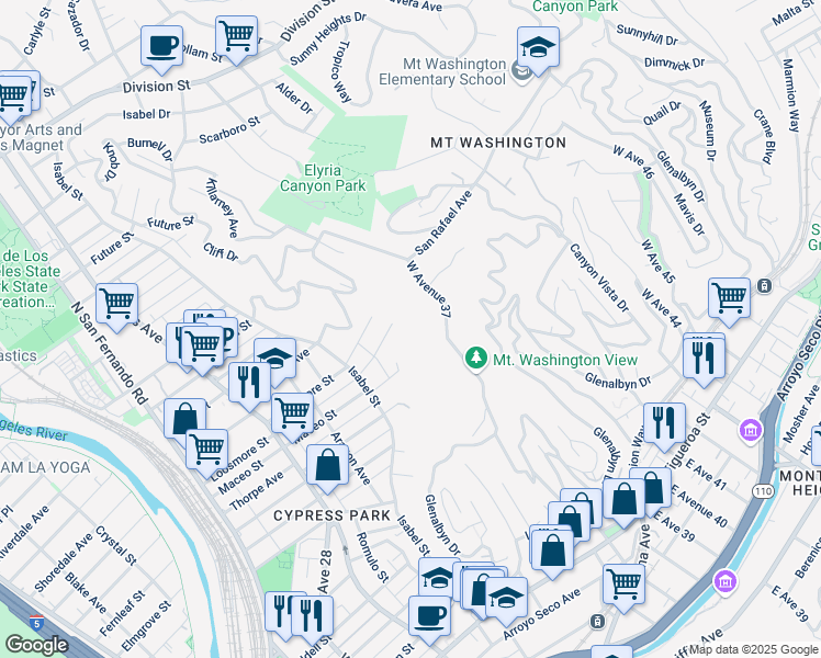 map of restaurants, bars, coffee shops, grocery stores, and more near 3624 Altamont Street in Los Angeles