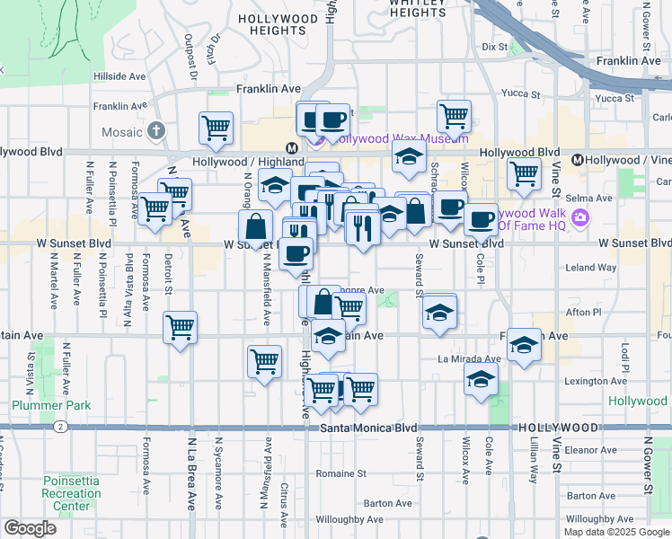 map of restaurants, bars, coffee shops, grocery stores, and more near 1408 North Las Palmas Avenue in Los Angeles