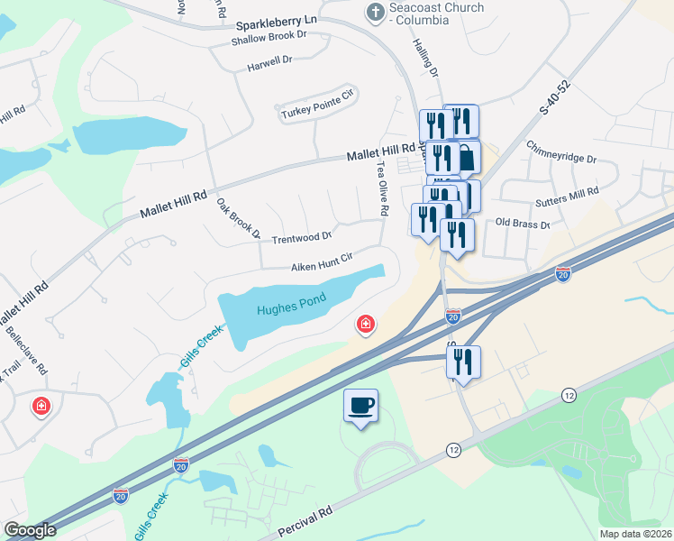 map of restaurants, bars, coffee shops, grocery stores, and more near 210 Aiken Hunt Circle in Columbia