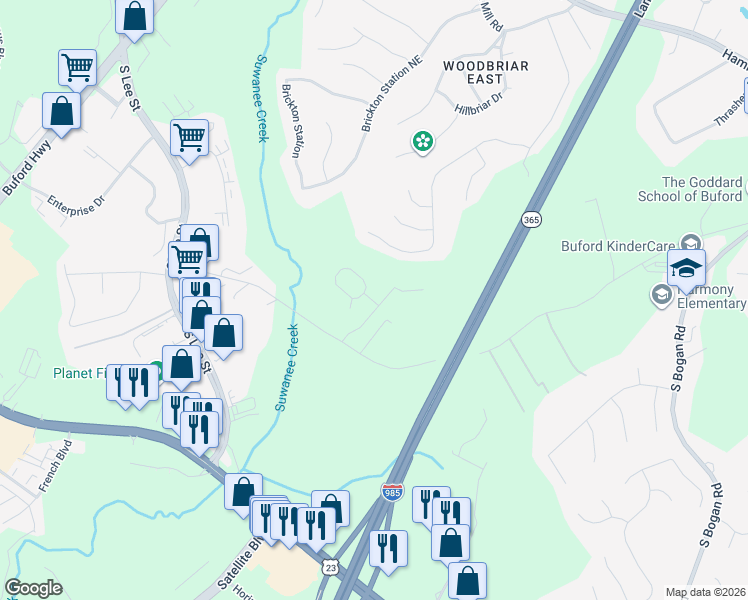 map of restaurants, bars, coffee shops, grocery stores, and more near 2111 Seed Way in Buford
