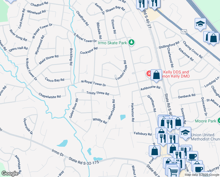 map of restaurants, bars, coffee shops, grocery stores, and more near 217 Trinity 3 Road in Irmo