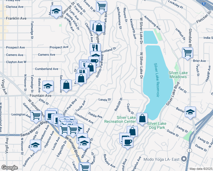 map of restaurants, bars, coffee shops, grocery stores, and more near 1969 Lucile Avenue in Los Angeles