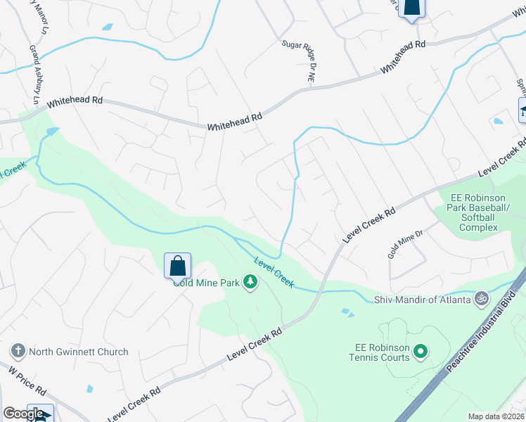 map of restaurants, bars, coffee shops, grocery stores, and more near 5455 Maltdie Court Northeast in Sugar Hill