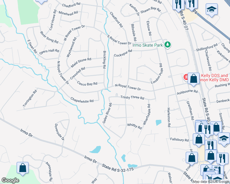map of restaurants, bars, coffee shops, grocery stores, and more near 320 Trinity 3 Road in Irmo