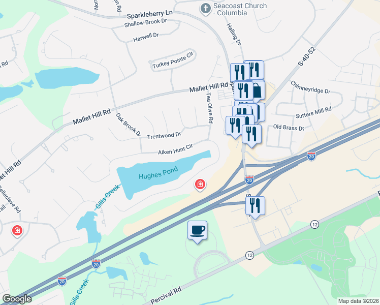 map of restaurants, bars, coffee shops, grocery stores, and more near 324 Aiken Hunt Circle in Columbia