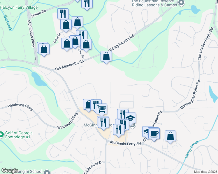 map of restaurants, bars, coffee shops, grocery stores, and more near 4780 Hastings Terrace in Alpharetta