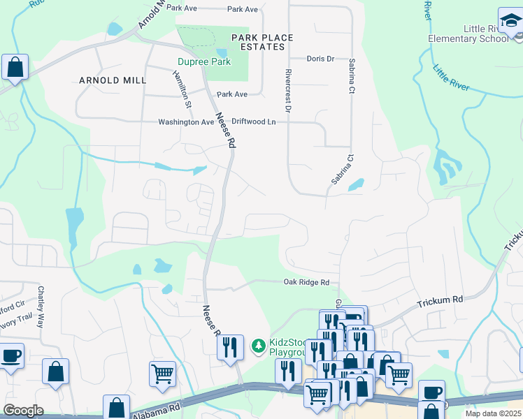map of restaurants, bars, coffee shops, grocery stores, and more near 309 Davis Lane in Woodstock