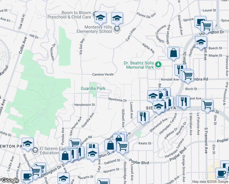 map of restaurants, bars, coffee shops, grocery stores, and more near 4427 Richard Drive in Los Angeles