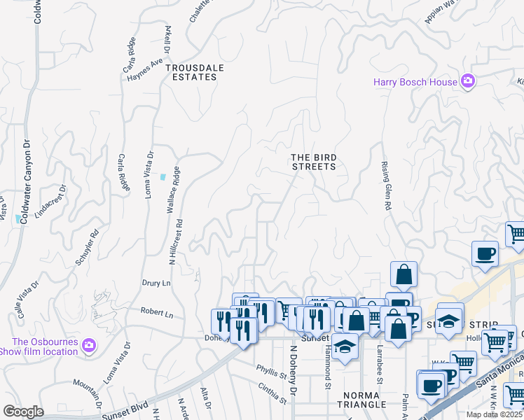 map of restaurants, bars, coffee shops, grocery stores, and more near 1416 Bluebird Avenue in Los Angeles