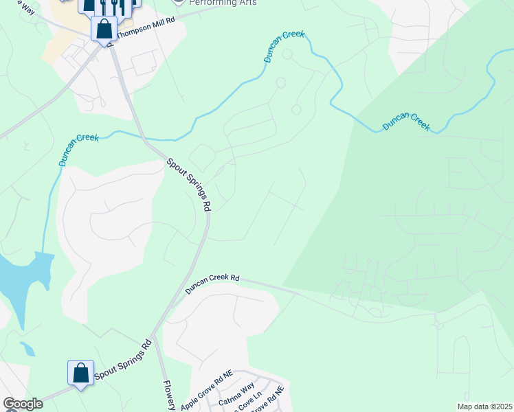 map of restaurants, bars, coffee shops, grocery stores, and more near 1965 Deer Creek Trail in Buford