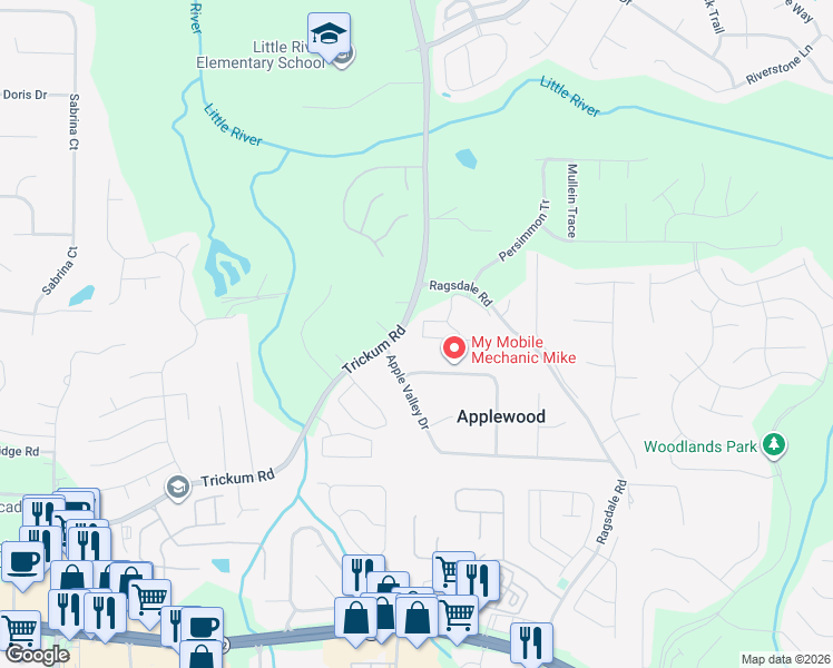 map of restaurants, bars, coffee shops, grocery stores, and more near 238 Kigian Tr in Woodstock