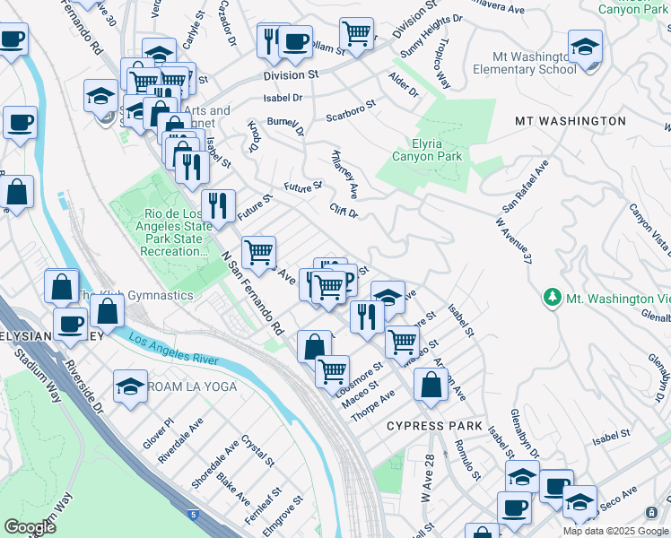 map of restaurants, bars, coffee shops, grocery stores, and more near 3211 Granada Street in Los Angeles