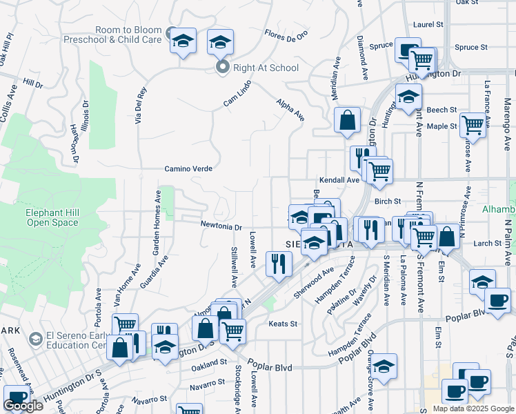 map of restaurants, bars, coffee shops, grocery stores, and more near 4410 Lowell Avenue in Los Angeles