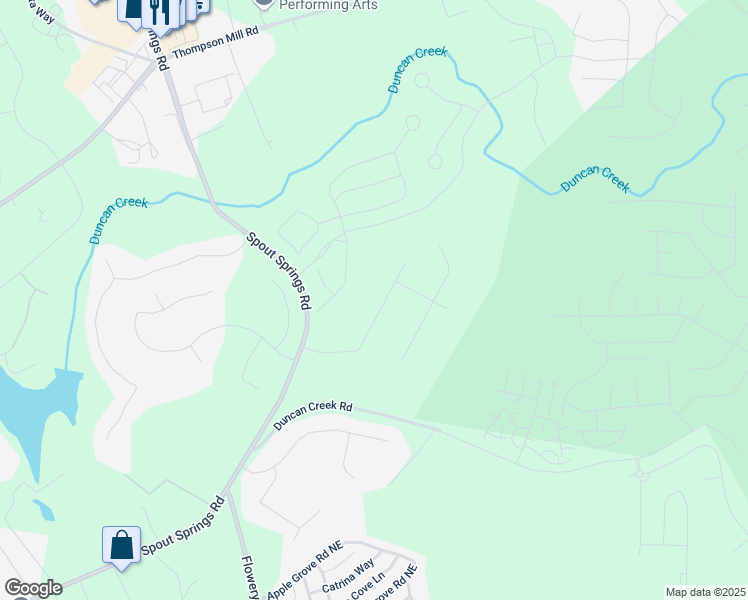 map of restaurants, bars, coffee shops, grocery stores, and more near 1965 Deer Creek Trail in Buford