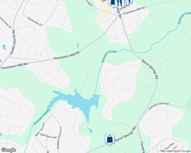 map of restaurants, bars, coffee shops, grocery stores, and more near 2702 Duncans View Trce Northeast in Buford