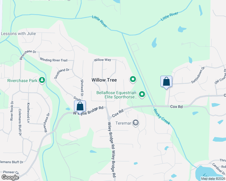 map of restaurants, bars, coffee shops, grocery stores, and more near 1513 Willow Bend in Woodstock