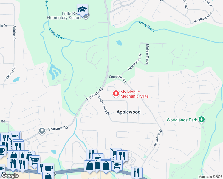 map of restaurants, bars, coffee shops, grocery stores, and more near 233 Kigian Tr in Woodstock