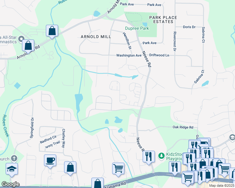 map of restaurants, bars, coffee shops, grocery stores, and more near 1749 Grand Oaks Drive in Woodstock