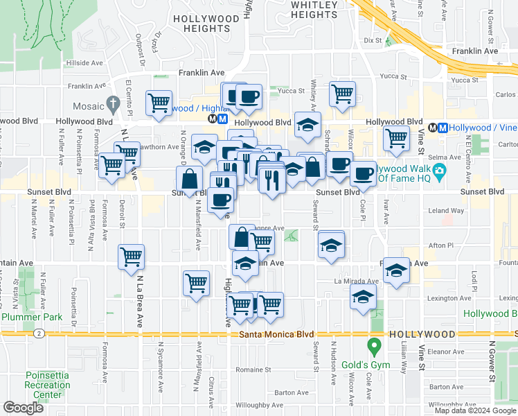 map of restaurants, bars, coffee shops, grocery stores, and more near 1408 North Las Palmas Avenue in Los Angeles